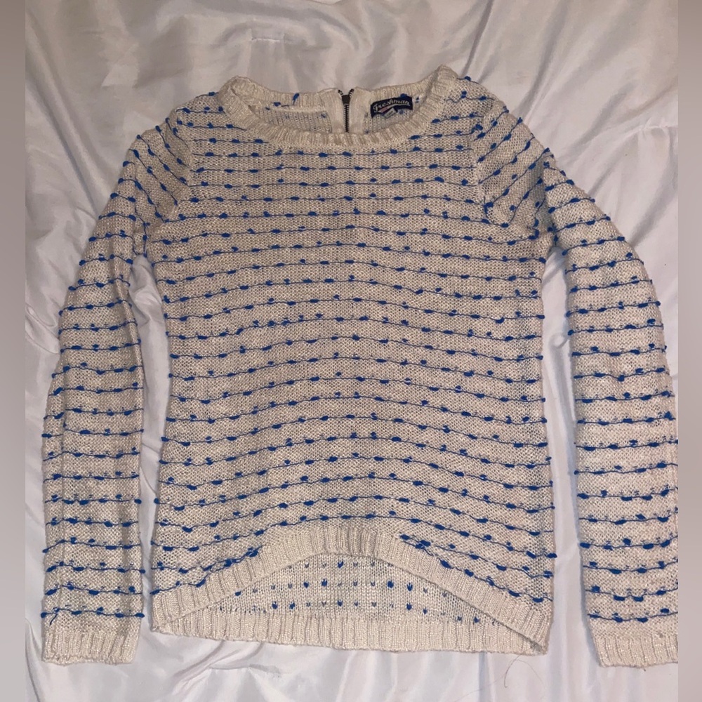 Freshman Sweater White/Blue Dots Women's Size XS Extra Small